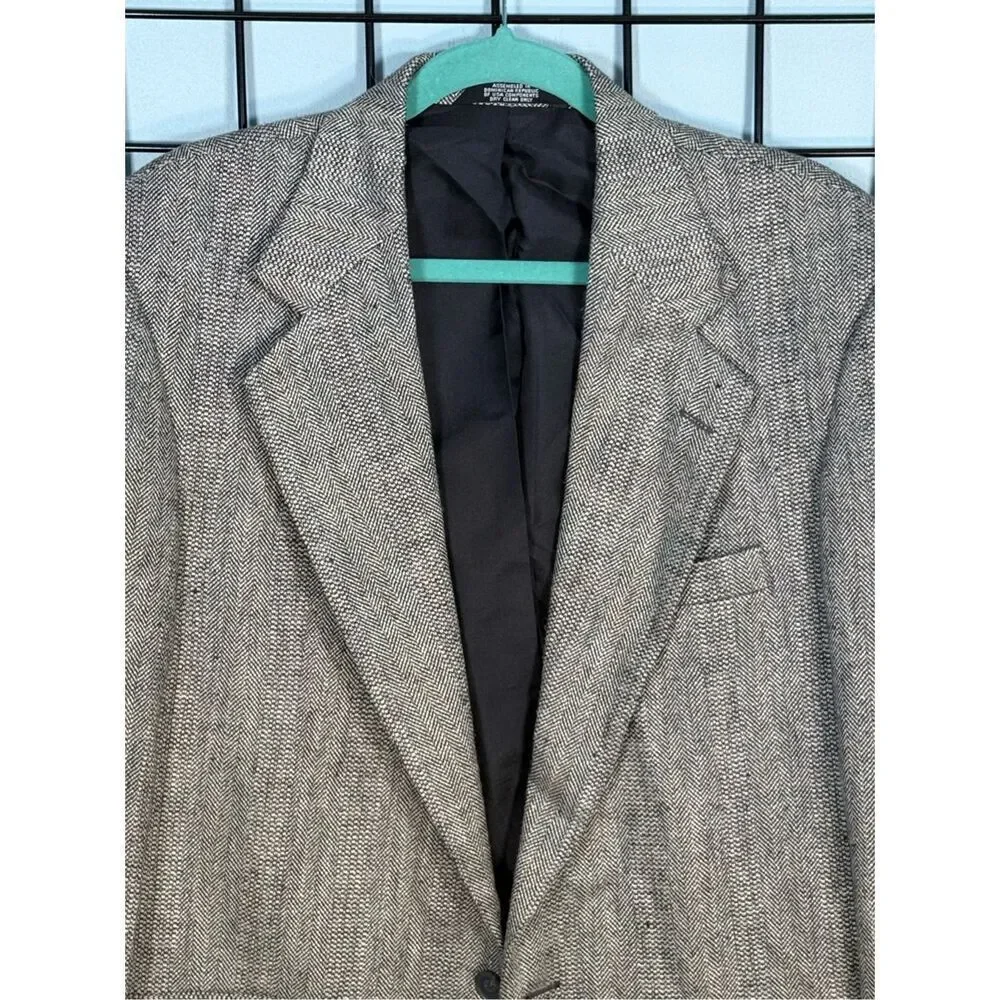 Haggar Imperial Gentlemen Fit Blazer Sports Coat Mens 40L Grey Tweed Herringbone